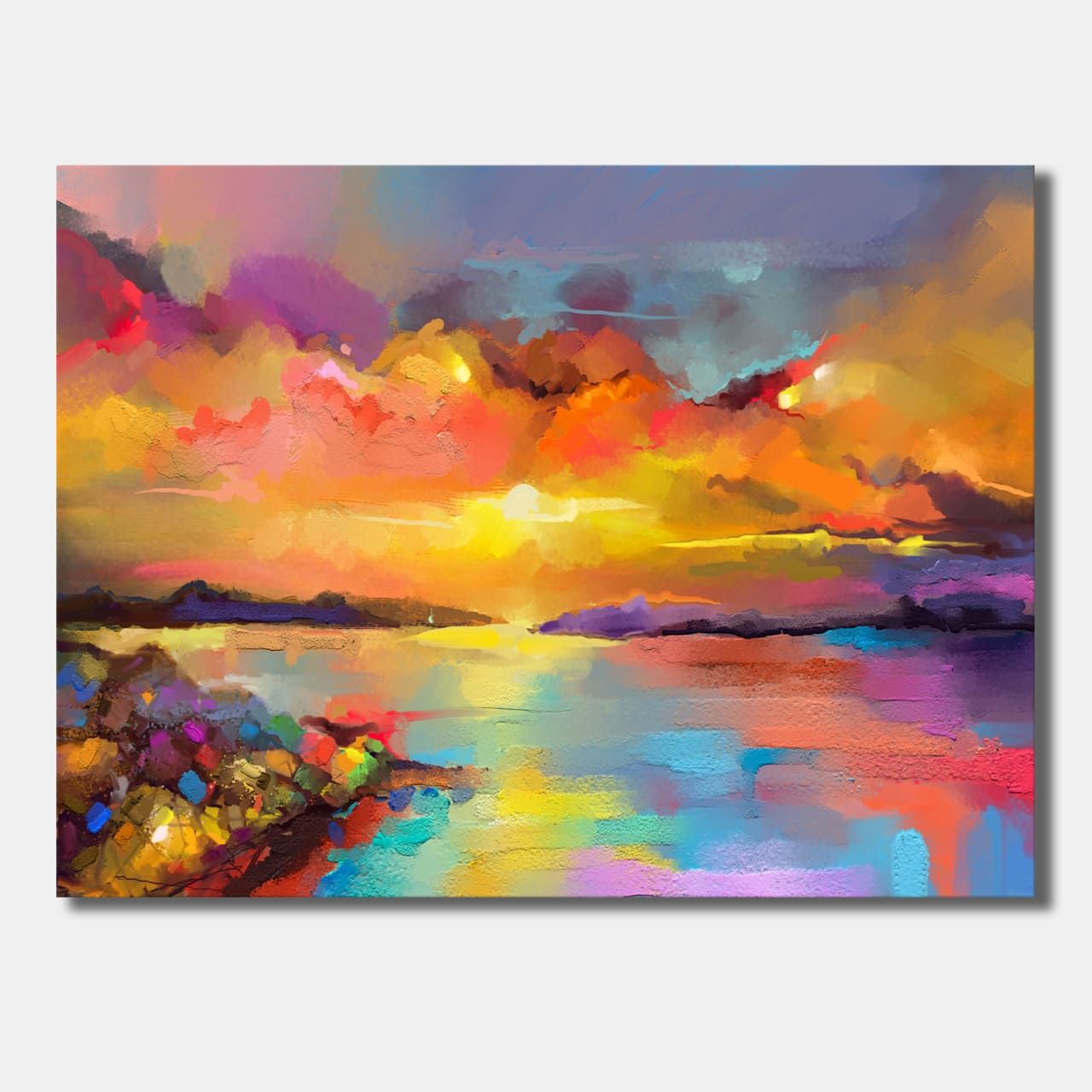 Designart - Sunset Painting With Colorful Reflections I - Modern & Contemporary Canvas Wall Art Print